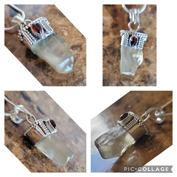 Genuine Libyan Desert Glass (Tektite) & Garnet Pendant - Picture 6 of 6